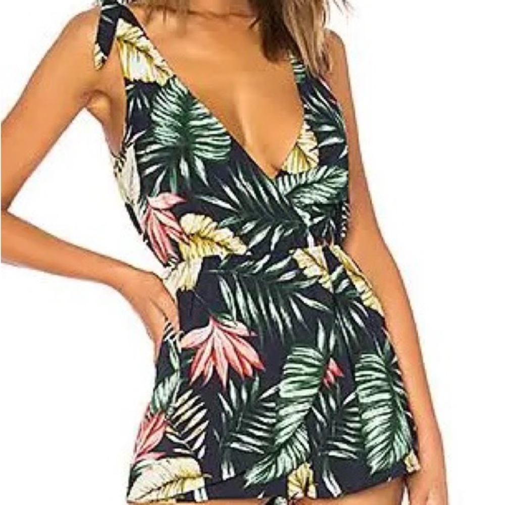 Penelope Palm Front Wrap Romper (Size: XS) - Superdown